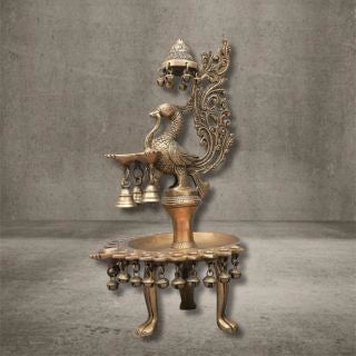 Brass Peacock Oil Lamp Stand
