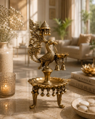 Brass Peacock Oil Lamp Stand