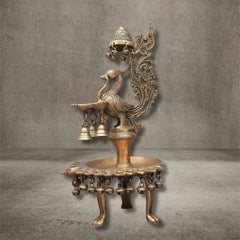 Brass Peacock Oil Lamp Stand