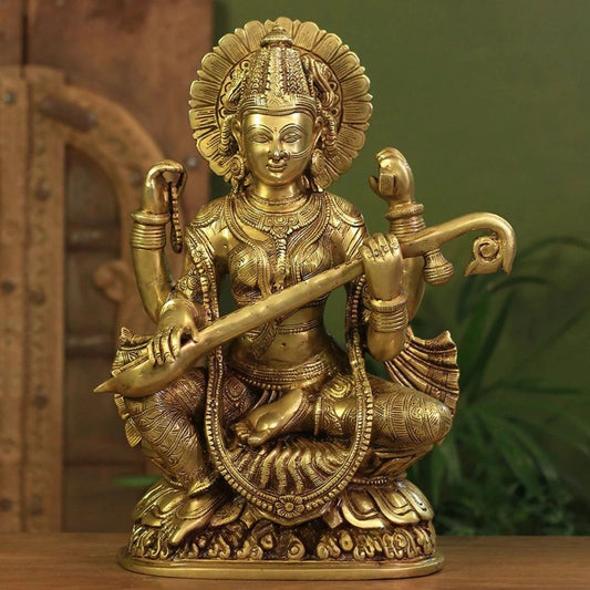 Brass Saraswati SuperFine Carving