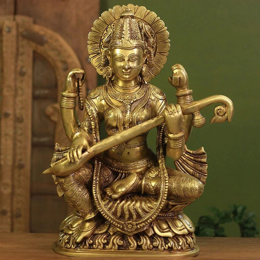 Brass Saraswati SuperFine Carving