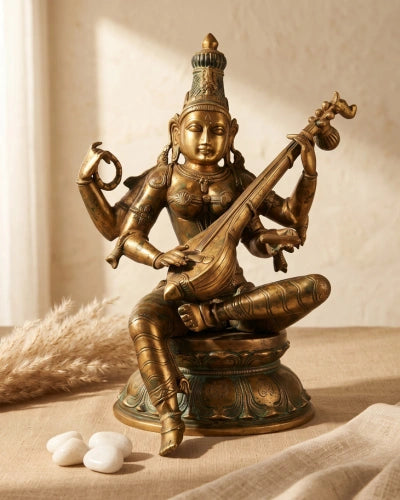 Brass Saraswati Vintage Finish