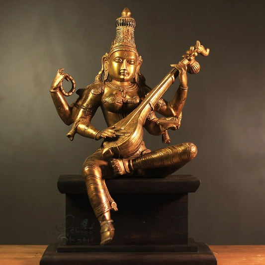 Brass Saraswati Vintage Finish