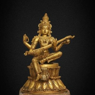 Brass-Saraswati-on-Lotus-Fine-Carving-2