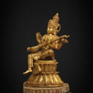 Brass-Saraswati-on-Lotus-Fine-Carving-4