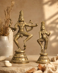 Brass Shiva Parvati Dancing in Rustic - Gold Finish