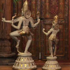 Brass Shiva Parvati Dancing in Rustic - Gold Finish