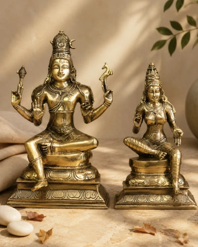 Brass Shiva Parvati Sitting Idol