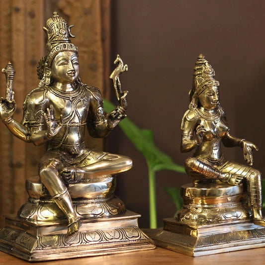 Brass Shiva Parvati Sitting Idol