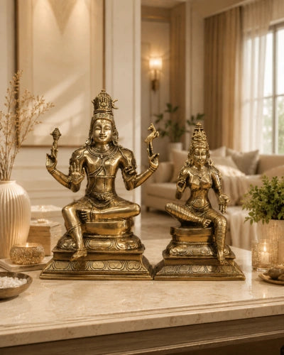 Brass Shiva Parvati Sitting Idol