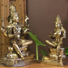 Brass Shiva Parvati Sitting Idol