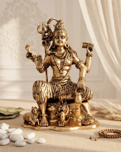 Brass Shiva on Lion Mat Large