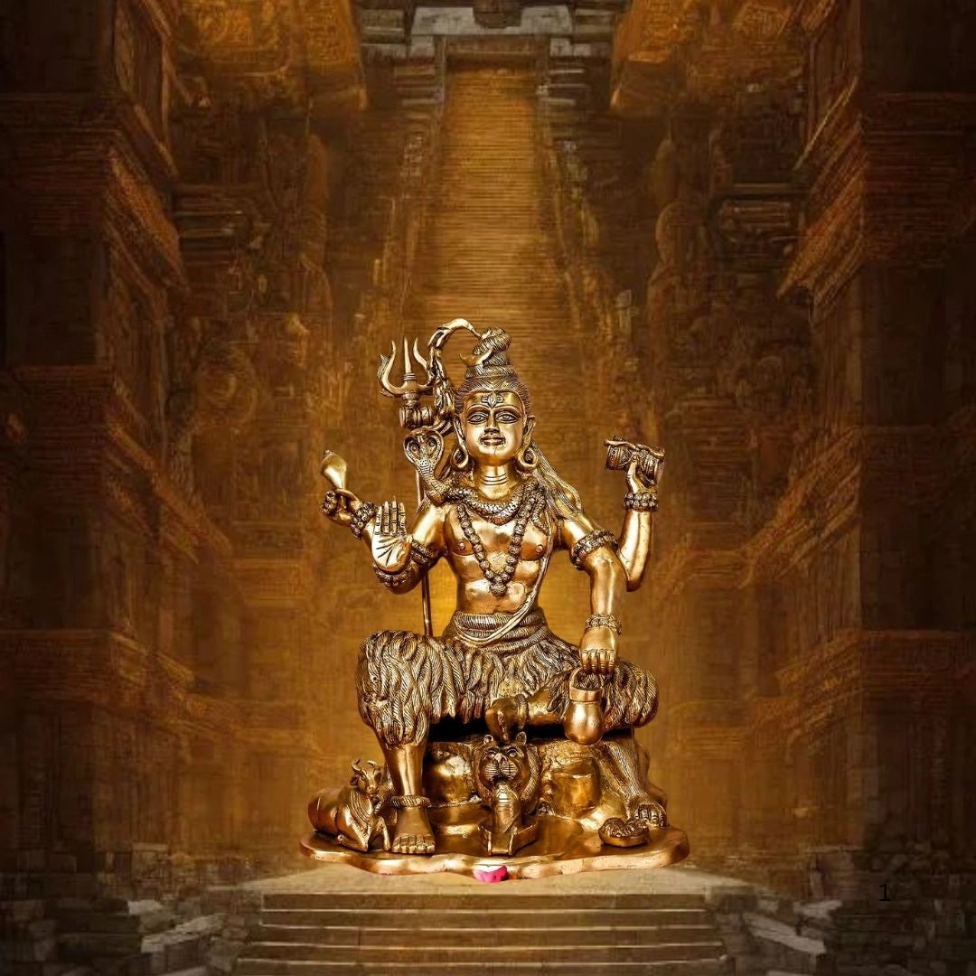 Brass Shiva on Lion Mat Large