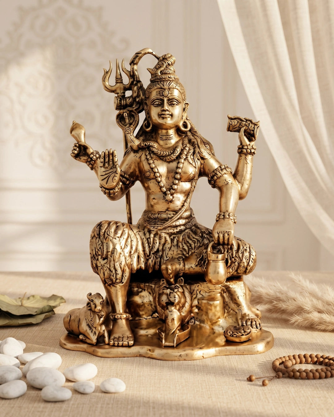 Brass Shiva on Lion Mat Large