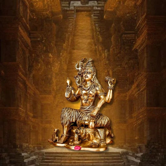 Brass Shiva on Lion Mat Large