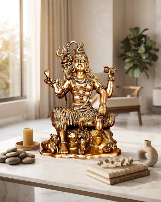Brass Shiva on Lion Mat Large
