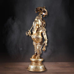 Brass Standing Ganesha with Umbrella & Kamandal – Rare Depiction of Lord Ganapati 28 inch
