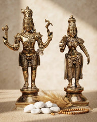 Brass Standing Shiva & Parvati Idol Holding Axe and Deer