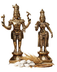 Brass Standing Shiva & Parvati Idol Holding Axe and Deer