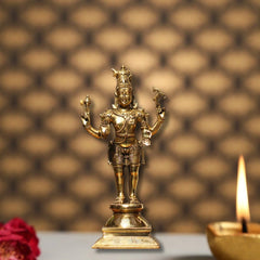 Brass Standing Shiva & Parvati Idol Holding Axe and Deer