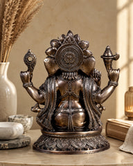 Brass Superfine Ganesha on Lotus with Annam Lamps & Hanging Bells