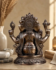Brass Superfine Ganesha on Lotus with Annam Lamps & Hanging Bells