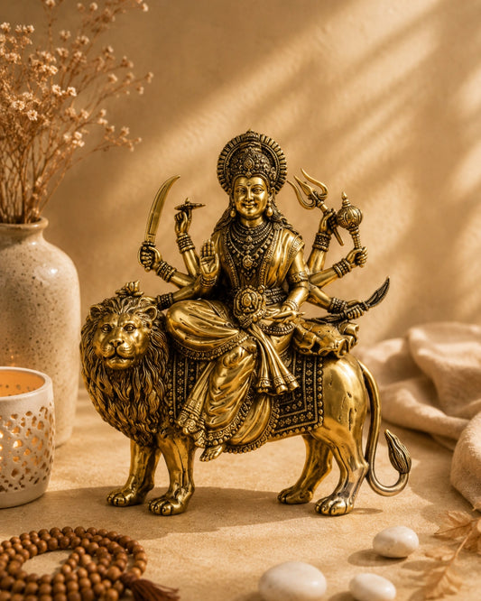 Brass Superfine Goddess Durga Ambe Mata Sitting on Lion