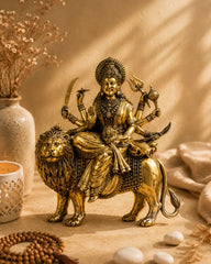 Brass Superfine Goddess Durga Ambe Mata Sitting on Lion