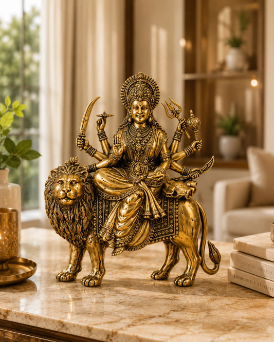 Brass Superfine Goddess Durga Ambe Mata Sitting on Lion