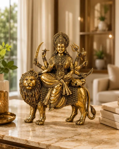Brass Superfine Goddess Durga Ambe Mata Sitting on Lion