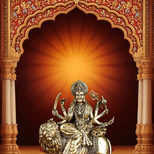 Brass Superfine Goddess Durga Ambe Mata Sitting on Lion