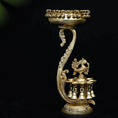Brass Unique Metal Urli with Peacock Diyas