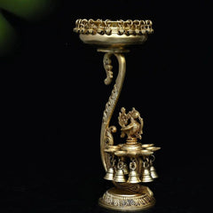 Brass Unique Metal Urli with Peacock Diyas