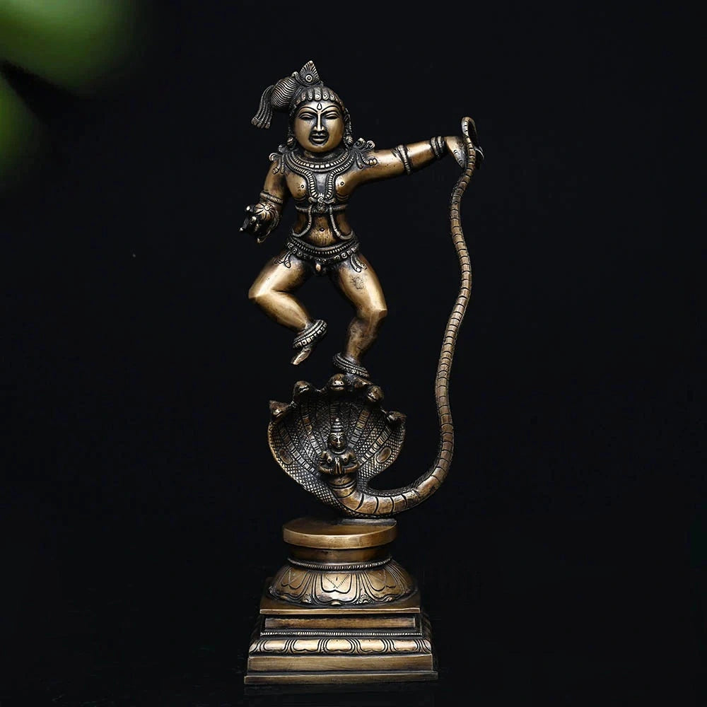 Brass Vintage Kaliya Krishna Sculpture