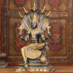 Brass Vishnu Black and Antique Gold Finish with Sheshnaag