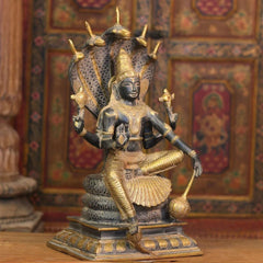 Brass Vishnu Black and Antique Gold Finish with Sheshnaag