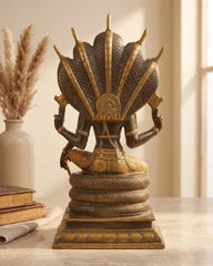 Brass Vishnu Black and Antique Gold Finish with Sheshnaag