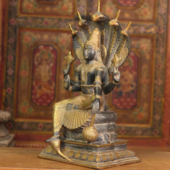 Brass Vishnu Black and Antique Gold Finish with Sheshnaag