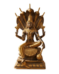 Brass Vishnu Black and Antique Gold Finish with Sheshnaag