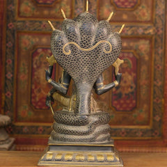 Brass Vishnu Black and Antique Gold Finish with Sheshnaag