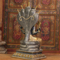 Brass Vishnu Black and Antique Gold Finish with Sheshnaag