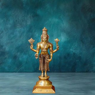 Brass Vishnu Lakshmi Bhudevi Idol Set