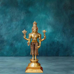 Brass Vishnu Lakshmi Bhudevi Idol Set