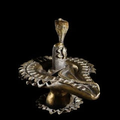 Brass and Stone Shiva Lingam with Protective Naag