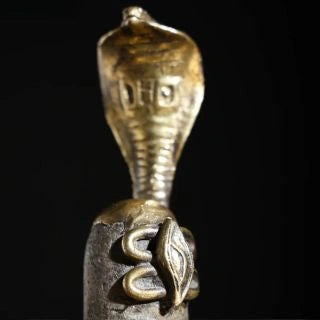 Brass and Stone Shiva Lingam with Protective Naag
