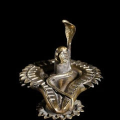 Brass and Stone Shiva Lingam with Protective Naag