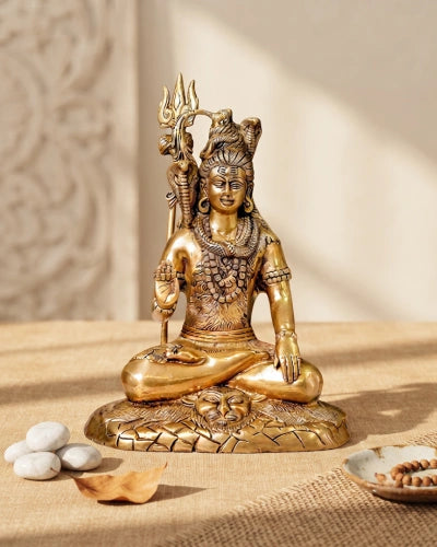 Brass shiva statue Meditating On Lion Mat