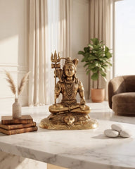 Brass shiva statue Meditating On Lion Mat