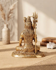 Brass shiva statue Meditating On Lion Mat