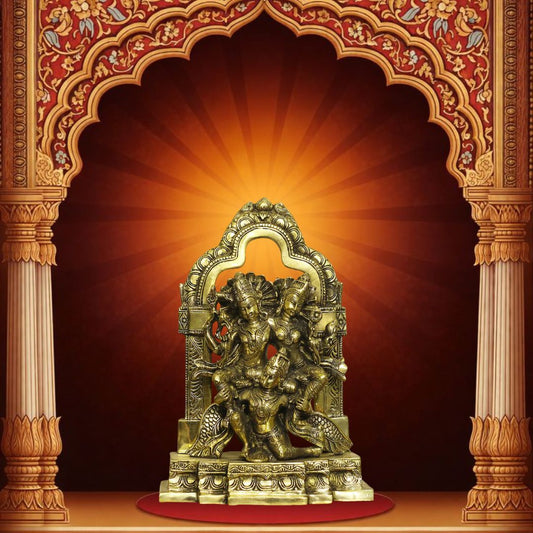 Brass Garuda Carrying Vishnu and Laxmi